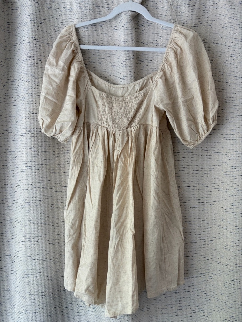 By Together Beige Puff-Sleeve Linen Romper NWT - Picture 3 of 8